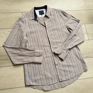 John Lennon Signature Striped Button-Up Shirt Mens L Multicolor Cotton Head Logo